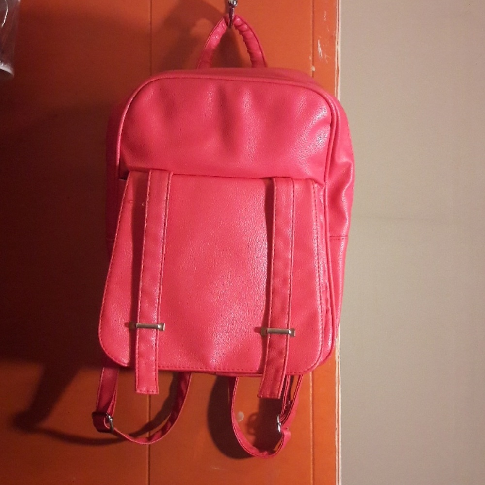 Pink Faux Leather Backpack